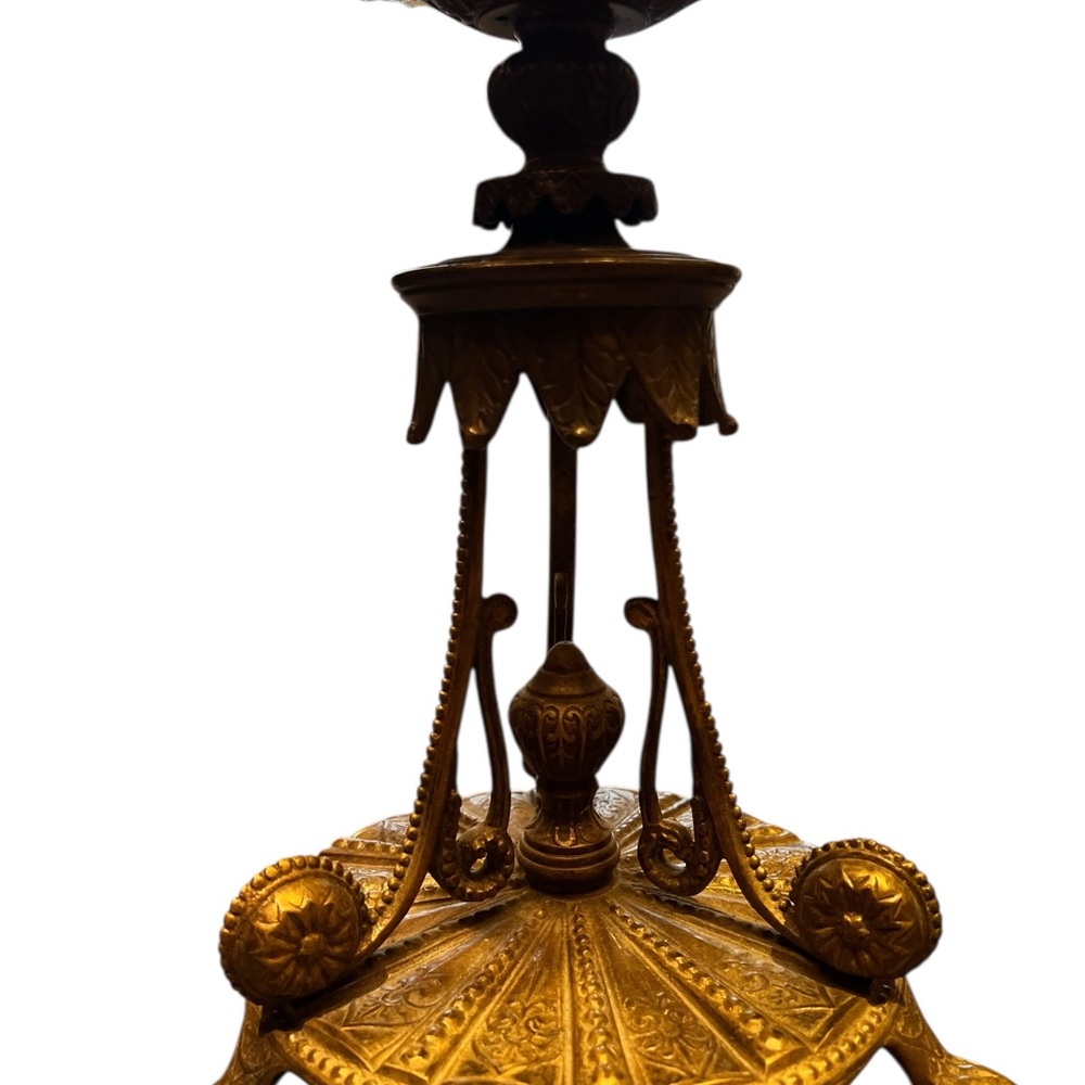 Antique Victorian Gilt Metal Pedestal Compote With Cut Glass Dish c. 1890 - Picture 4 of 6